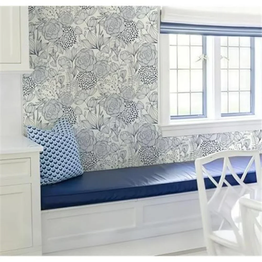 Navy Blue Floral Peel and Stick Wallpaper Blue and White Wallpaper